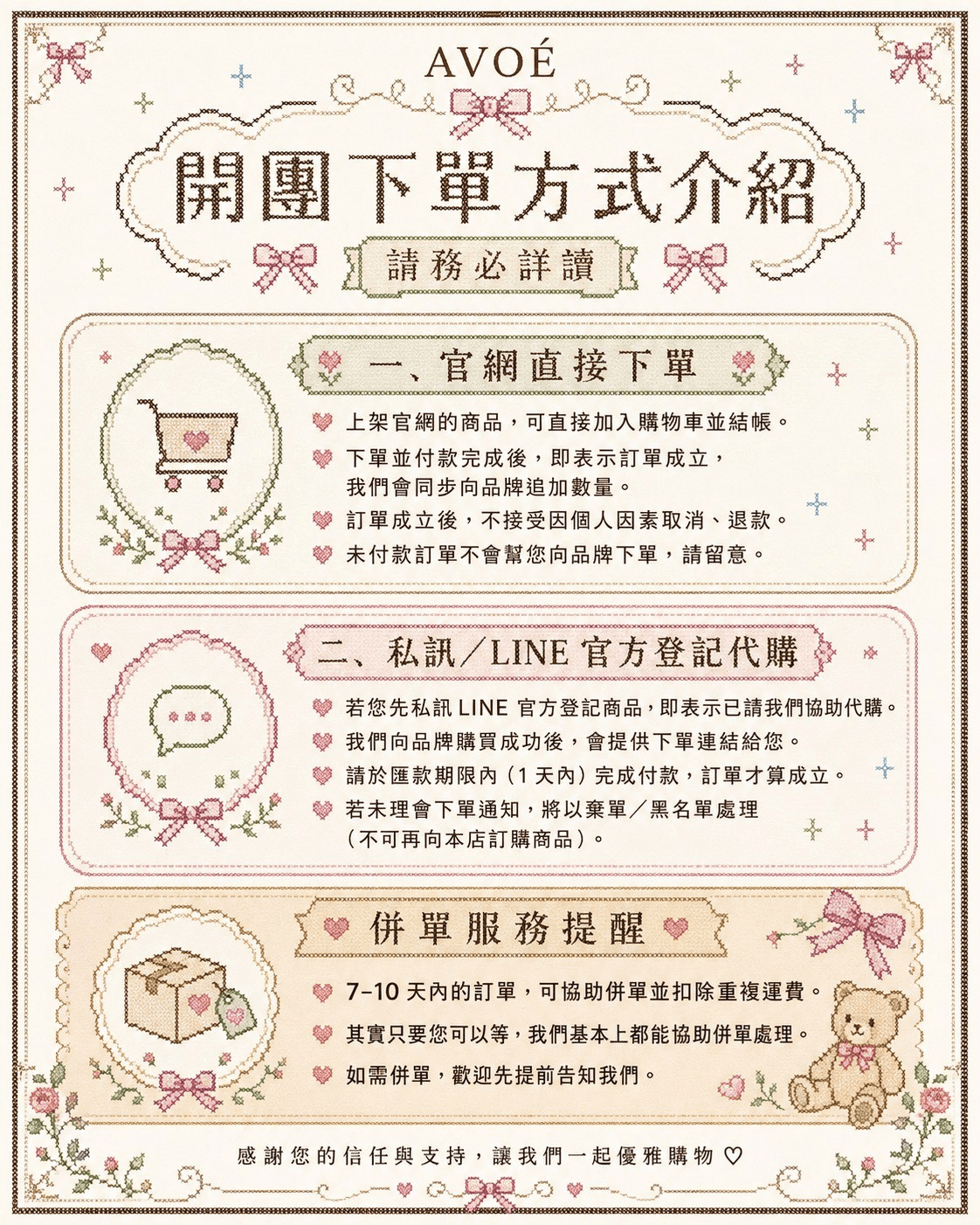 AVO&Eacute; 下單方式