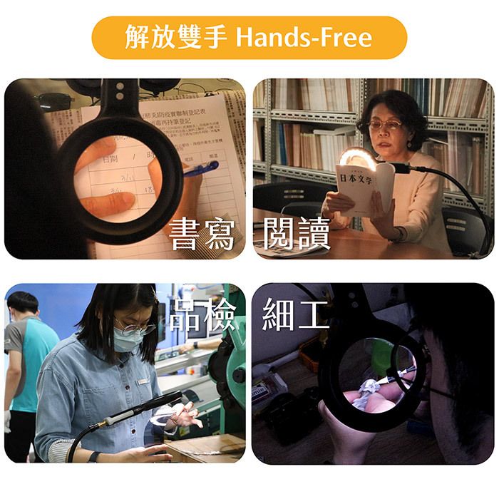 OHBIG放大鏡搭配支架配件，解放雙手Hands-Free，方便書寫、閱讀、品檢、細工