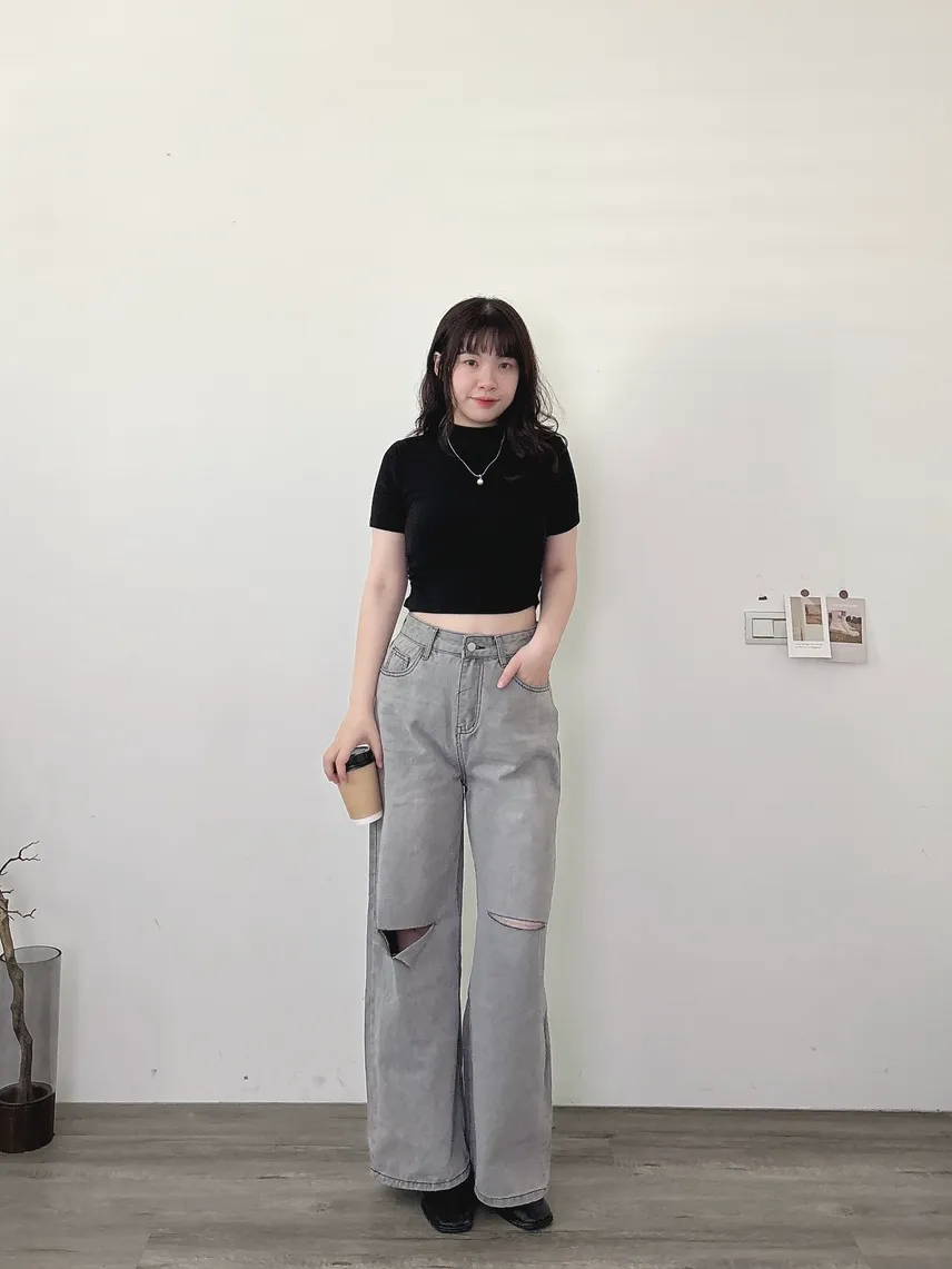 割破直筒寬褲- My Aurora