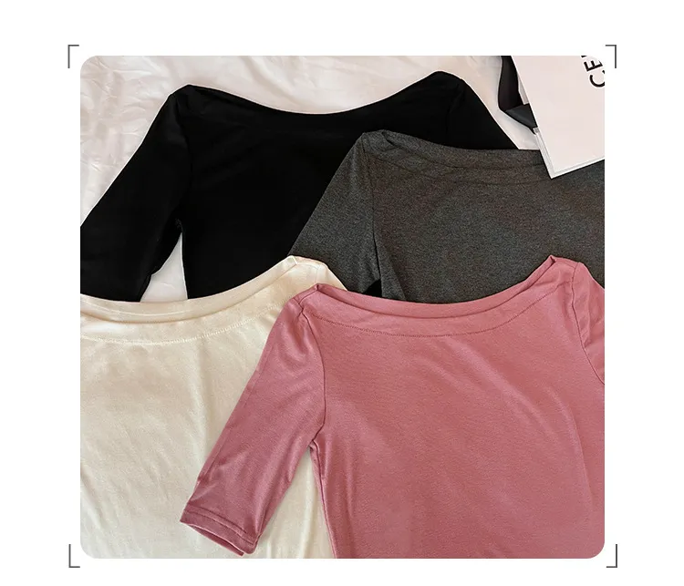 自帶高級感一字領五分袖Tee 5個顏色