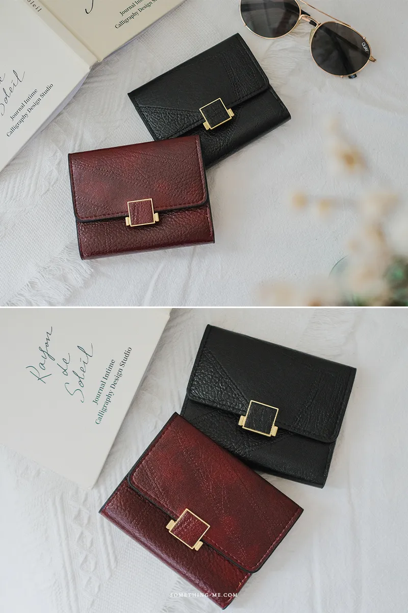 三折短夾，金色方扣時尚大方