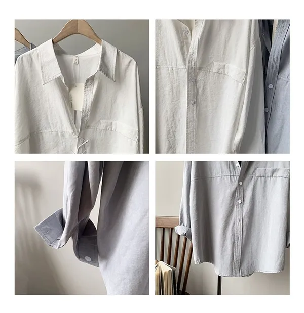 女生寬版棉質襯衫細節近拍參考