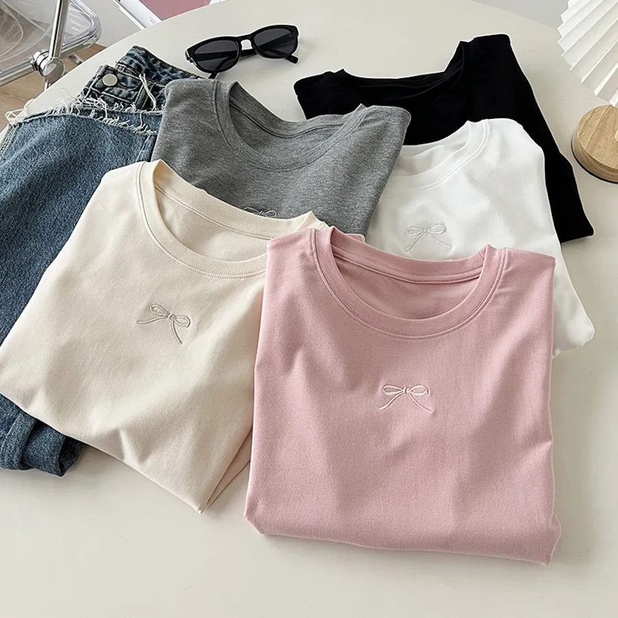 軟濡輕柔蝴蝶結圓領短Tee 5色